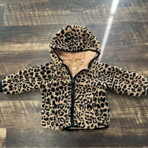 Zara leopard print furry fleece animal print hooded puffer jacket coat 18-24m